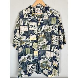 Honolulu Lulu Men's Hawaiian Full Button Up 100% Silk Short Sleeve Shirt Size L